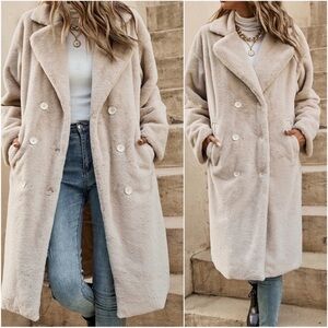 Cozy Double Breast Button Up Pocket Teddy Jacket Coat XS S M L